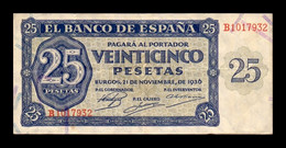 España Spain 25 Pesetas Burgos 1936 Pick 99 Serie B T.932 MBC VF - 25 Peseten