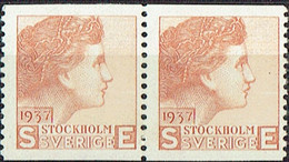 Sweden 1937. Test Stamp By Sven Ewert.  Brown Color. Pair MNH. - Proofs & Reprints