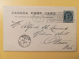 1902 INTERO CARTOLINA POSTALE POSTCARD CARTE CANADA VICTORIA QUEEN OBLITERE' OTTAWA - 1860-1899 Regering Van Victoria