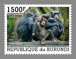BURUNDI 2022 MNH Chimpanzees Schimpansen Chimpanzes 1v - OFFICIAL ISSUE - DHQ2207 - Scimpanzé