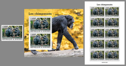 BURUNDI 2022 MNH Chimpanzees Schimpansen Chimpanzes SET - IMPERFORATED - DHQ2207 - Chimpanzees