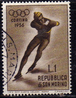 REPUBBLICA DI SAN MARINO 1955 GIOCHI OLIMPICI INVERNALI WINTER OLYMPIC GAMES CORTINA LIRE 1 USATO USED OBLITERE' - Usati