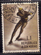 REPUBBLICA DI SAN MARINO 1955 GIOCHI OLIMPICI INVERNALI WINTER OLYMPIC GAMES CORTINA LIRE 1 USATO USED OBLITERE' - Usati