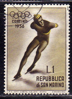 REPUBBLICA DI SAN MARINO 1955 GIOCHI OLIMPICI INVERNALI WINTER OLYMPIC GAMES CORTINA LIRE 1 USATO USED OBLITERE' - Usati