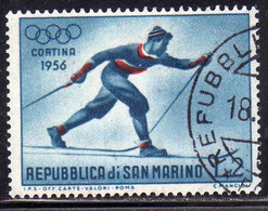 REPUBBLICA DI SAN MARINO 1955 GIOCHI OLIMPICI INVERNALI WINTER OLYMPIC GAMES CORTINA LIRE 2 USATO USED OBLITERE' - Usati
