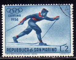 REPUBBLICA DI SAN MARINO 1955 GIOCHI OLIMPICI INVERNALI WINTER OLYMPIC GAMES CORTINA LIRE 2 USATO USED OBLITERE' - Usati