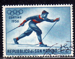 REPUBBLICA DI SAN MARINO 1955 GIOCHI OLIMPICI INVERNALI WINTER OLYMPIC GAMES CORTINA LIRE 2 USATO USED OBLITERE' - Usati