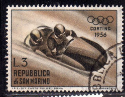 REPUBBLICA DI SAN MARINO 1955 GIOCHI OLIMPICI INVERNALI WINTER OLYMPIC GAMES CORTINA LIRE 3 USATO USED OBLITERE' - Usati