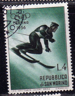 REPUBBLICA DI SAN MARINO 1955 GIOCHI OLIMPICI INVERNALI WINTER OLYMPIC GAMES CORTINA LIRE 4 USATO USED OBLITERE' - Usati