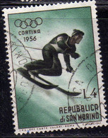 REPUBBLICA DI SAN MARINO 1955 GIOCHI OLIMPICI INVERNALI WINTER OLYMPIC GAMES CORTINA LIRE 4 USATO USED OBLITERE' - Usati