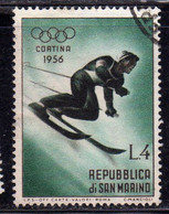 REPUBBLICA DI SAN MARINO 1955 GIOCHI OLIMPICI INVERNALI WINTER OLYMPIC GAMES CORTINA LIRE 4 USATO USED OBLITERE' - Usati