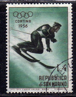 REPUBBLICA DI SAN MARINO 1955 GIOCHI OLIMPICI INVERNALI WINTER OLYMPIC GAMES CORTINA LIRE 4 USATO USED OBLITERE' - Usati