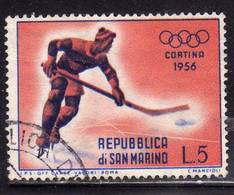 REPUBBLICA DI SAN MARINO 1955 GIOCHI OLIMPICI INVERNALI WINTER OLYMPIC GAMES CORTINA LIRE 5 USATO USED OBLITERE' - Usati