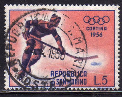 REPUBBLICA DI SAN MARINO 1955 GIOCHI OLIMPICI INVERNALI WINTER OLYMPIC GAMES CORTINA LIRE 5 USATO USED OBLITERE' - Usati