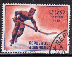 REPUBBLICA DI SAN MARINO 1955 GIOCHI OLIMPICI INVERNALI WINTER OLYMPIC GAMES CORTINA LIRE 5 USATO USED OBLITERE' - Usati