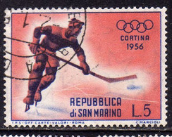 REPUBBLICA DI SAN MARINO 1955 GIOCHI OLIMPICI INVERNALI WINTER OLYMPIC GAMES CORTINA LIRE 5 USATO USED OBLITERE' - Usati