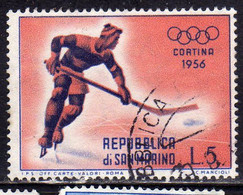 REPUBBLICA DI SAN MARINO 1955 GIOCHI OLIMPICI INVERNALI WINTER OLYMPIC GAMES CORTINA LIRE 5 USATO USED OBLITERE' - Usati