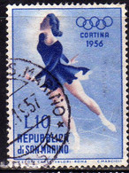 REPUBBLICA DI SAN MARINO 1955 GIOCHI OLIMPICI INVERNALI WINTER OLYMPIC GAMES CORTINA LIRE 10 USATO USED OBLITERE' - Usati