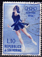 REPUBBLICA DI SAN MARINO 1955 GIOCHI OLIMPICI INVERNALI WINTER OLYMPIC GAMES CORTINA LIRE 10 USATO USED OBLITERE' - Usati