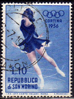 REPUBBLICA DI SAN MARINO 1955 GIOCHI OLIMPICI INVERNALI WINTER OLYMPIC GAMES CORTINA LIRE 10 USATO USED OBLITERE' - Usati