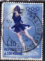 REPUBBLICA DI SAN MARINO 1955 GIOCHI OLIMPICI INVERNALI WINTER OLYMPIC GAMES CORTINA LIRE 10 USATO USED OBLITERE' - Usati