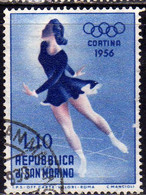 REPUBBLICA DI SAN MARINO 1955 GIOCHI OLIMPICI INVERNALI WINTER OLYMPIC GAMES CORTINA LIRE 10 USATO USED OBLITERE' - Usati