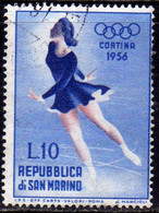REPUBBLICA DI SAN MARINO 1955 GIOCHI OLIMPICI INVERNALI WINTER OLYMPIC GAMES CORTINA LIRE 10 USATO USED OBLITERE' - Usati
