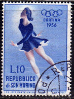 REPUBBLICA DI SAN MARINO 1955 GIOCHI OLIMPICI INVERNALI WINTER OLYMPIC GAMES CORTINA LIRE 10 USATO USED OBLITERE' - Usati