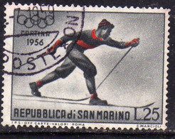 REPUBBLICA DI SAN MARINO 1955 GIOCHI OLIMPICI INVERNALI WINTER OLYMPIC GAMES CORTINA LIRE 25 USATO USED OBLITERE' - Usati