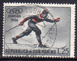 REPUBBLICA DI SAN MARINO 1955 GIOCHI OLIMPICI INVERNALI WINTER OLYMPIC GAMES CORTINA LIRE 25 USATO USED OBLITERE' - Usati