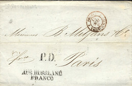 1849- Letter From ST PETERSBOURG To Paris " AUS RUSSLAND / FRANCO" Noir  + P.D. - Marques D'entrées