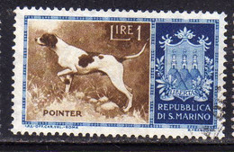 REPUBBLICA DI SAN MARINO 1956 CANI DOGS POINTER LIRE 1 USATO USED OBLITERE' - Usati