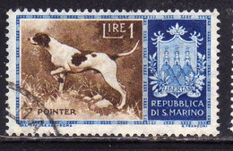 REPUBBLICA DI SAN MARINO 1956 CANI DOGS POINTER LIRE 1 USATO USED OBLITERE' - Usati