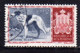 REPUBBLICA DI SAN MARINO 1956 CANI DOGS LEVRIERO RUSSO LIRE 2 USATO USED OBLITERE' - Usati