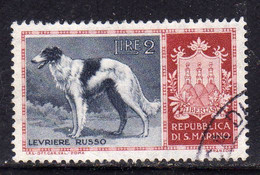 REPUBBLICA DI SAN MARINO 1956 CANI DOGS LEVRIERO RUSSO LIRE 2 USATO USED OBLITERE' - Usati