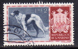 REPUBBLICA DI SAN MARINO 1956 CANI DOGS LEVRIERO RUSSO LIRE 2 USATO USED OBLITERE' - Usati