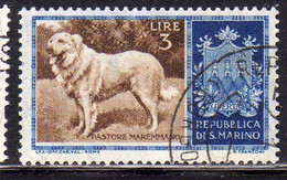 REPUBBLICA DI SAN MARINO 1956 CANI DOGS PASTORE MAREMMANO LIRE 3 USATO USED OBLITERE' - Usati