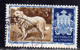 REPUBBLICA DI SAN MARINO 1956 CANI DOGS PASTORE MAREMMANO LIRE 3 USATO USED OBLITERE' - Usati