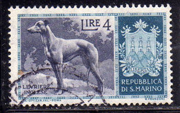 REPUBBLICA DI SAN MARINO 1956 CANI DOGS LEVRIERO INGLESE LIRE 4 USATO USED OBLITERE' - Usati