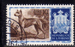REPUBBLICA DI SAN MARINO 1956 CANI DOGS DANESE LIRE 10 USATO USED OBLITERE' - Usati
