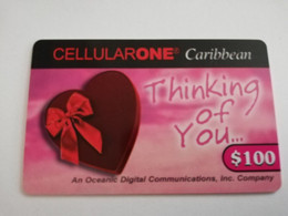 St MAARTEN  Prepaid  $100,- CELLULAIRONE CARIBBEAN   THINKING OF YOU / THICK CARD       Fine Used Card  **8848** - Antillas (Nerlandesas)