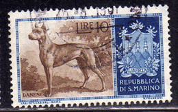 REPUBBLICA DI SAN MARINO 1956 CANI DOGS DANESE LIRE 10 USATO USED OBLITERE' - Usati