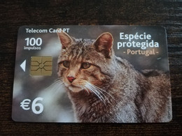 PORTUGAL   CHIPCARD  1OO IMPULSOS €6,-  CAT/GATO-BRAVO FELIS SILVESTRIS        Nice  Fine Used      **8853** - Portugal