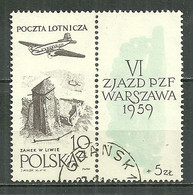 POLAND Oblitéré Poste Aérienne 52 Avec Vignette Anniversaire De La Philatélie Polonaise Avion Aviation - Used Stamps