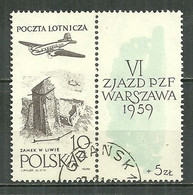 POLAND Oblitéré Poste Aérienne 52 Avec Vignette Anniversaire De La Philatélie Polonaise Avion Aviation - Gebruikt