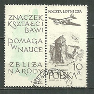 POLAND Oblitéré Poste Aérienne 53 Avec Vignette Anniversaire De La Philatélie Polonaise Avion Aviation - Gebruikt