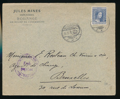 COVER 1917 = JULES MINES RODANGE TO BRUXELLES   DUITSE STEMEL FREIGEGEBEN - 1914-24 Marie-Adélaida