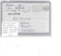 NATIONS UNIES AEROGRAMME GAZA POUR LA SUEDE 21/10/1957 LETTRE ECRITE - Storia Postale