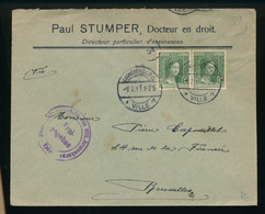 COVER 1917 =  PAUL STUMPER DOCTEUR EN DROIT   TO BRUXELLES   DUITSE STEMEL FREIGEGEBEN  2 SCANS - 1914-24 Marie-Adelaide