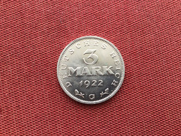 ALLEMAGNE Monnaie De3 Mark 1922 G Jamais Circulée - 3 Marcos & 3 Reichsmark